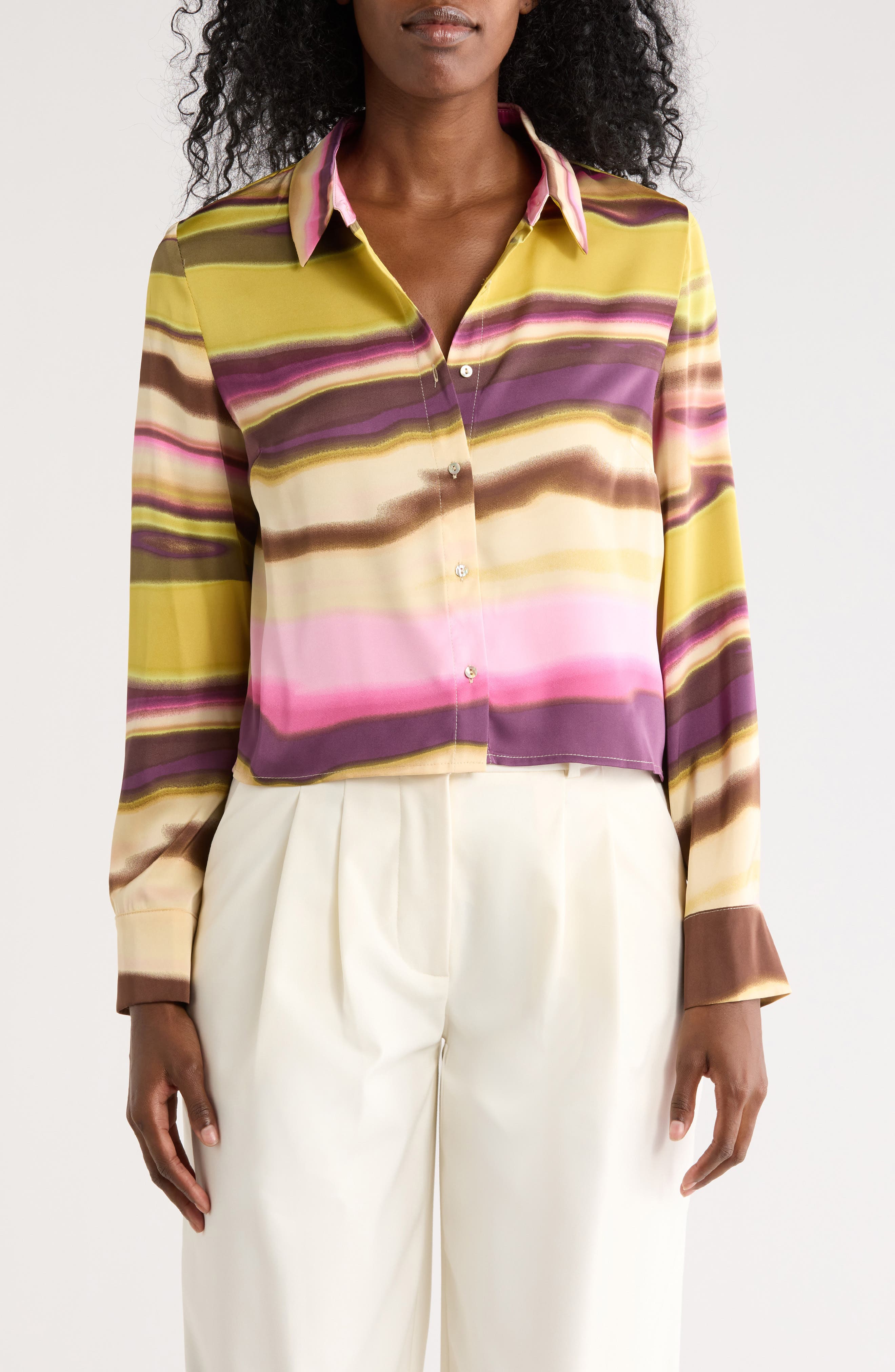 Nicole Miller Wavy Stripe Button-Up Shirt