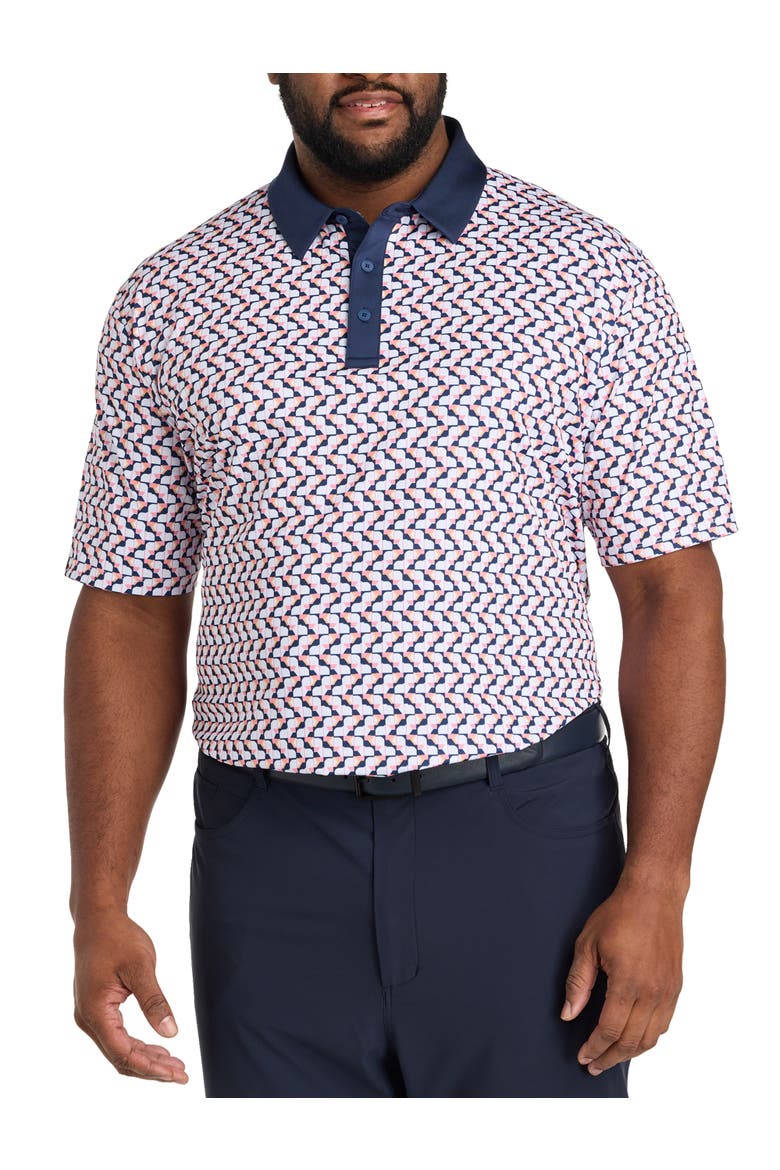 Big & Tall Resort Geometric Print Polo Shirt, Main, color, PEACOAT