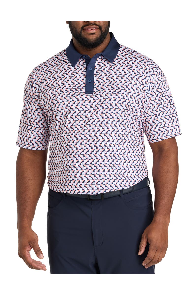 Callaway Big & Tall Resort Geometric Print Polo Shirt, Main, color, Peacoat