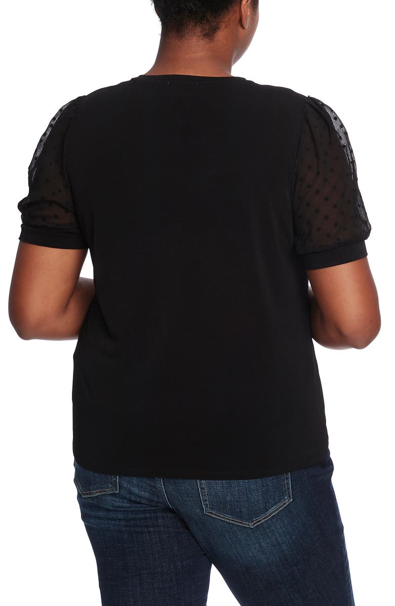 CeCe Puff Sleeve Mixed Media Top, Alternate, color, 