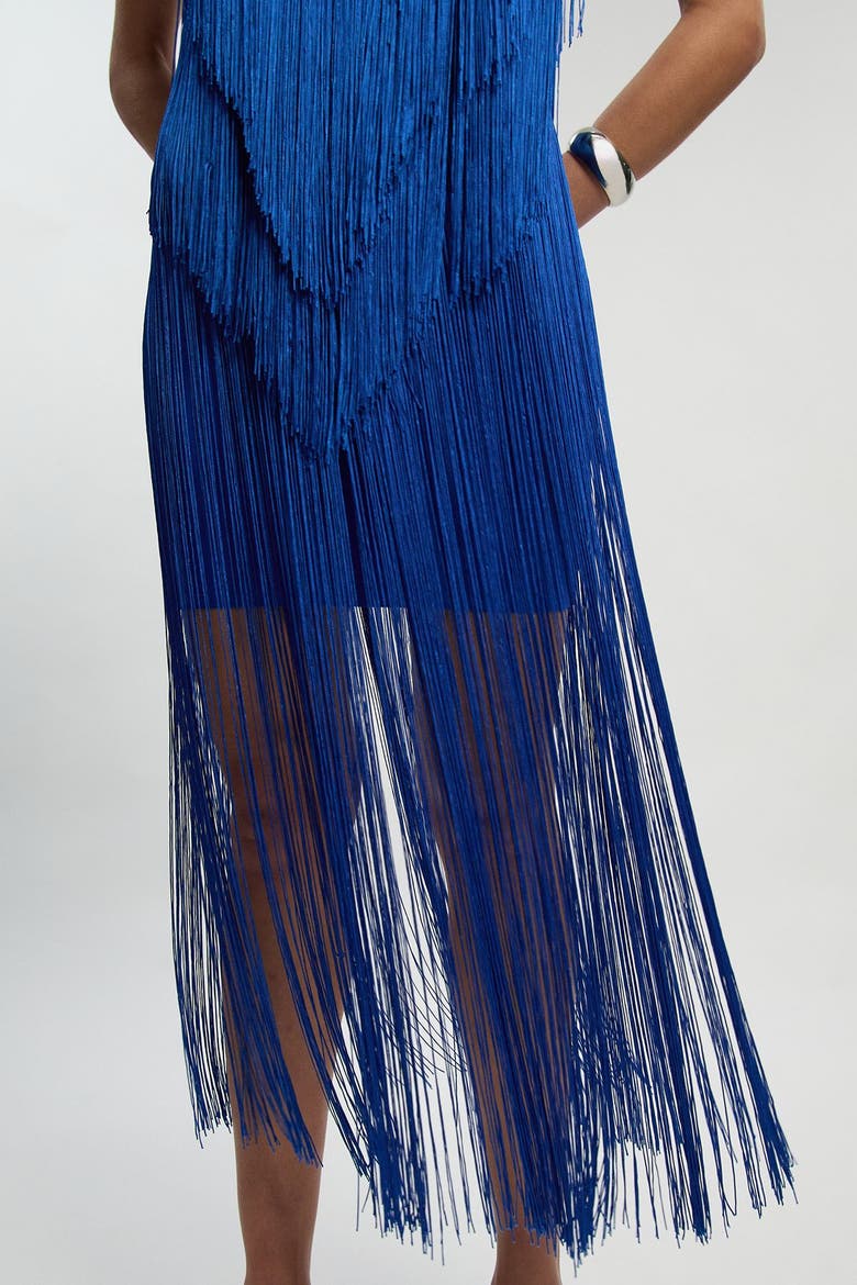 Fringe Bandage V-Neck Midi Dress, Alternate, color, Cobalt