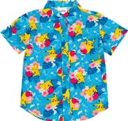 POKEMON Pikachu Short Sleeve Button Down Shirt