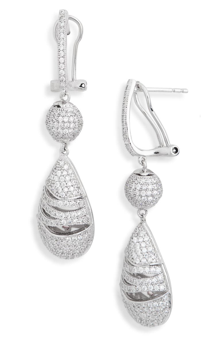 Pavé Cubic Zirconia Teardrop Earrings, Main, color, WHITE
