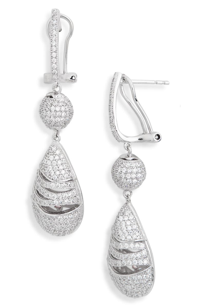 SUZY LEVIAN Pavé Cubic Zirconia Teardrop Earrings, Main, color, White