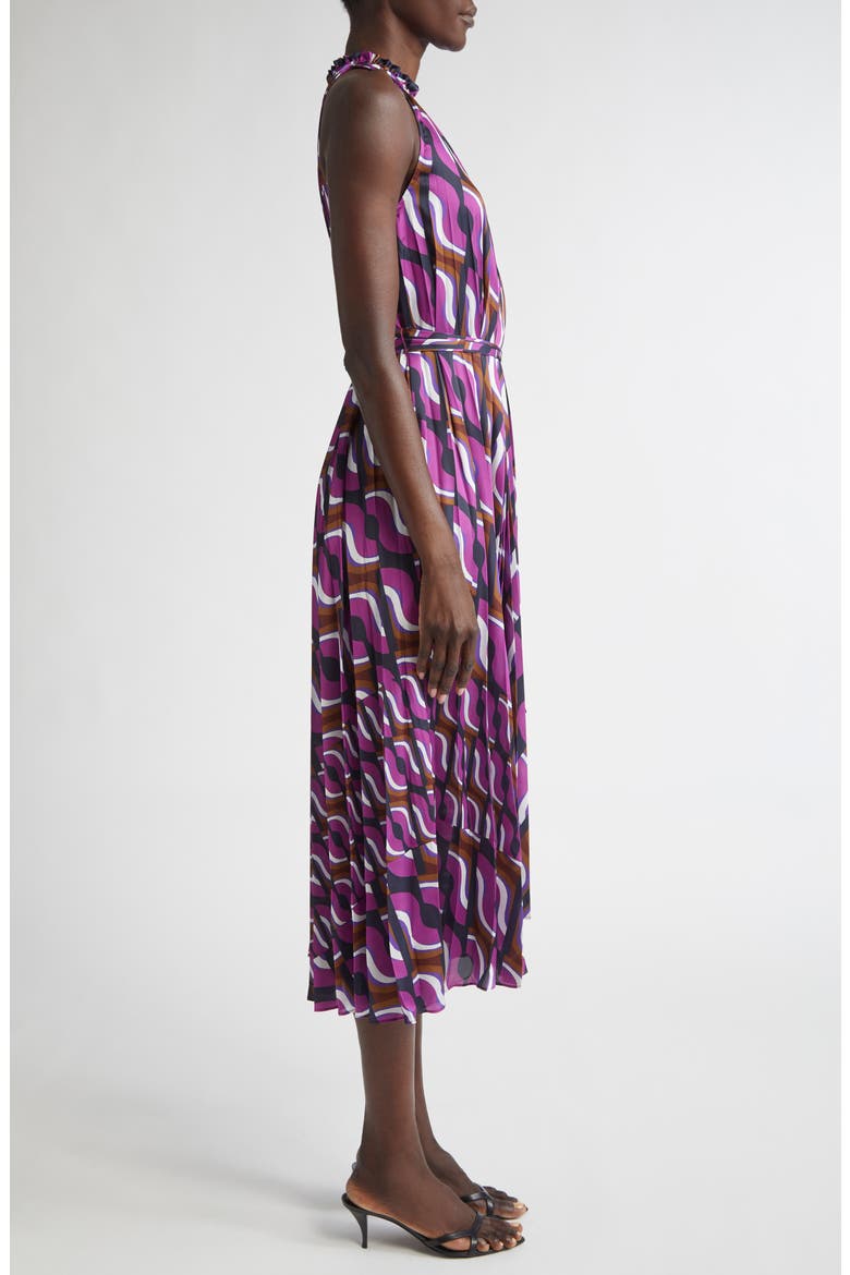 '70s Block Print Pleated Dress, Alternate, color, DEEP PURPLE/ NAVY MULTI