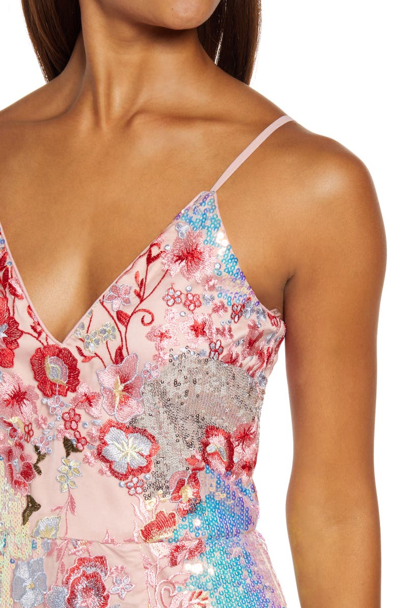 Chi Chi London Heideh Floral Embroidery & Sequin Sheath Dress, Alternate, color, 