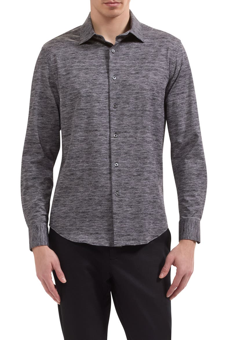 James OoohCotton® Heathered Button-Up Shirt, Main, color, BLACK