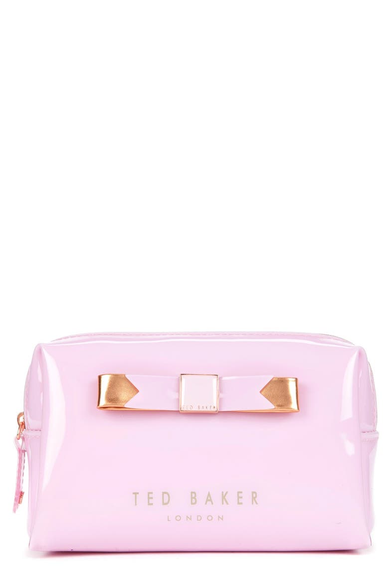'Small Bow' Cosmetics Case, Main, color, DUSKY PINK