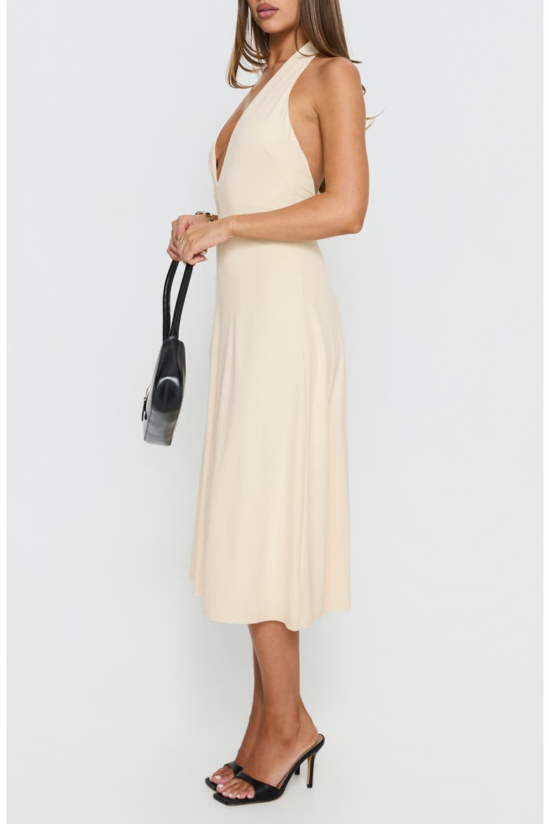 Morganne Plunge Halter Midi Dress, Alternate, color, BUTTER