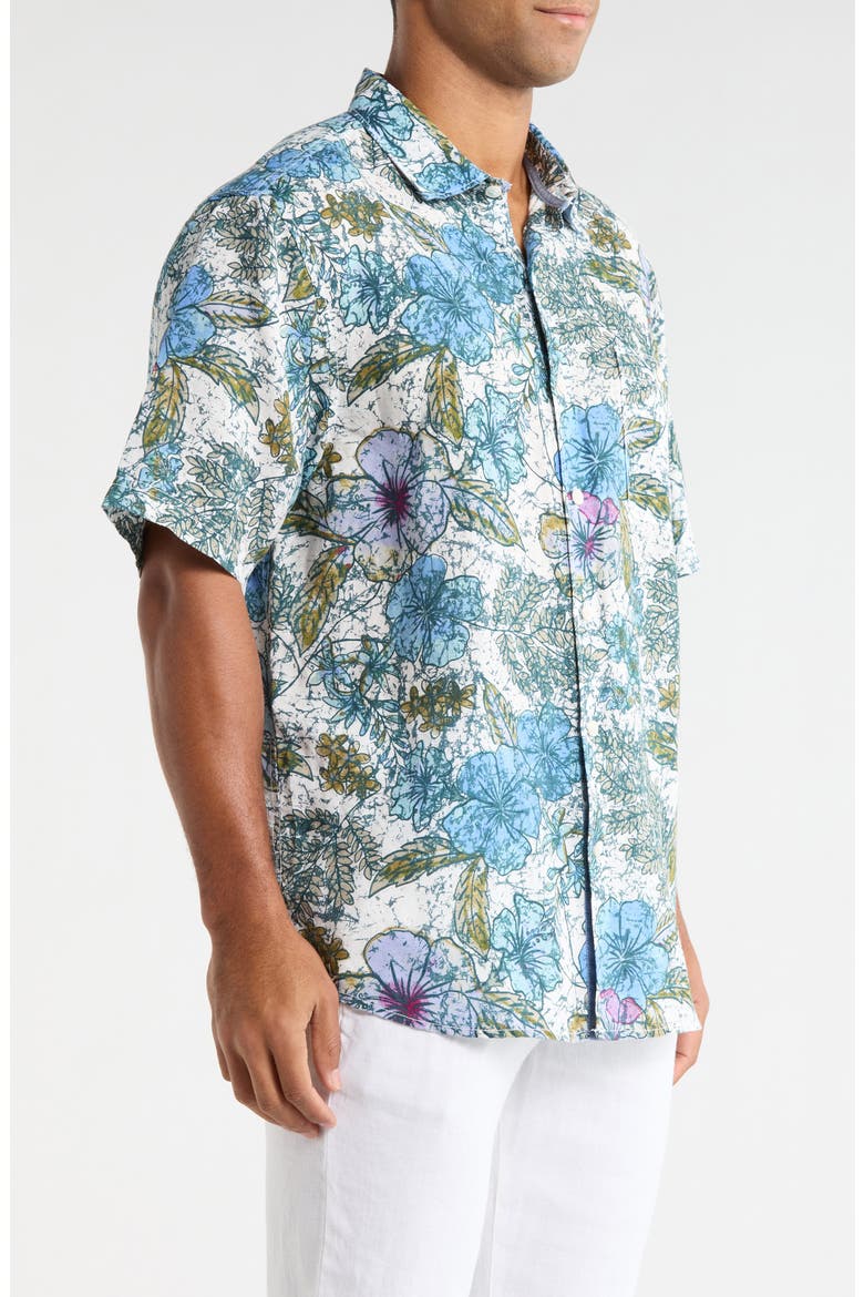 Fresco Blooms Short Sleeve Linen Button-Up Shirt, Alternate, color, CLASSIC LAVENDER