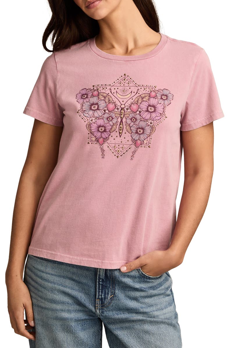 Lucky Brand Celestial Floral Butterfly Graphic T-Shirt, Main, color, 