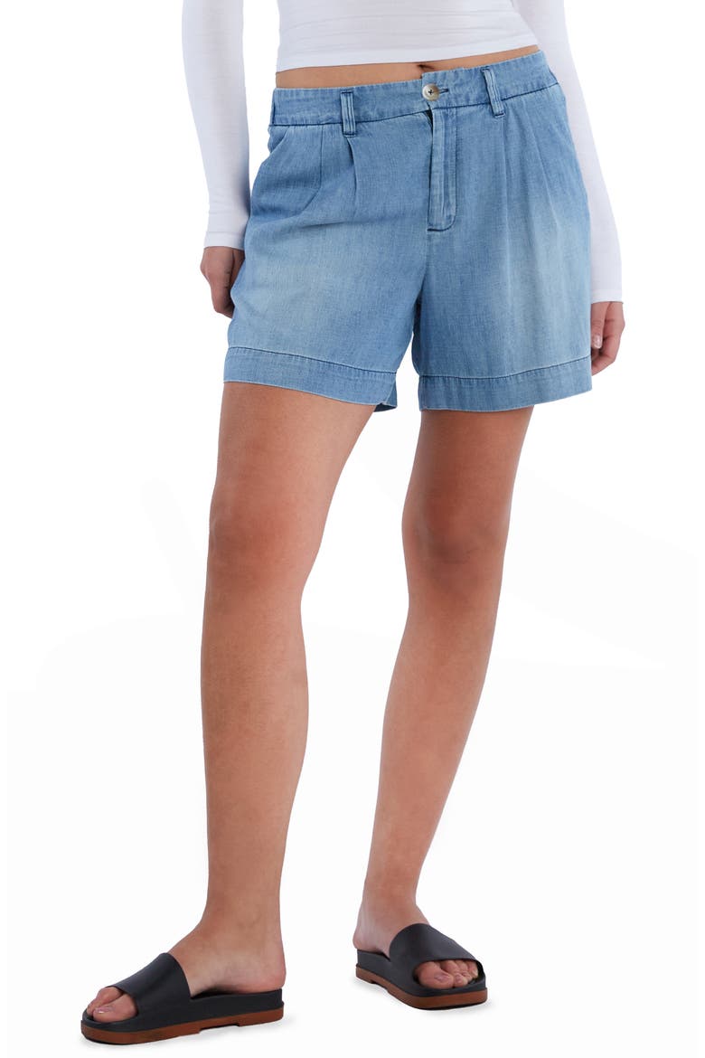 Pleated Chambray Shorts, Main, color, DENIM