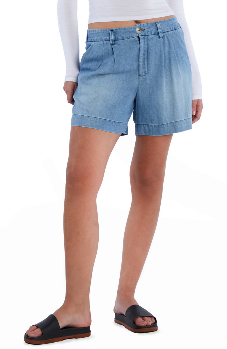 Billy T Pleated Chambray Shorts, Main, color, Denim