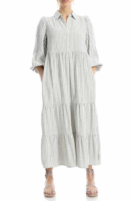 MAX STUDIO Stripe Tiered Maxi Shirtdress