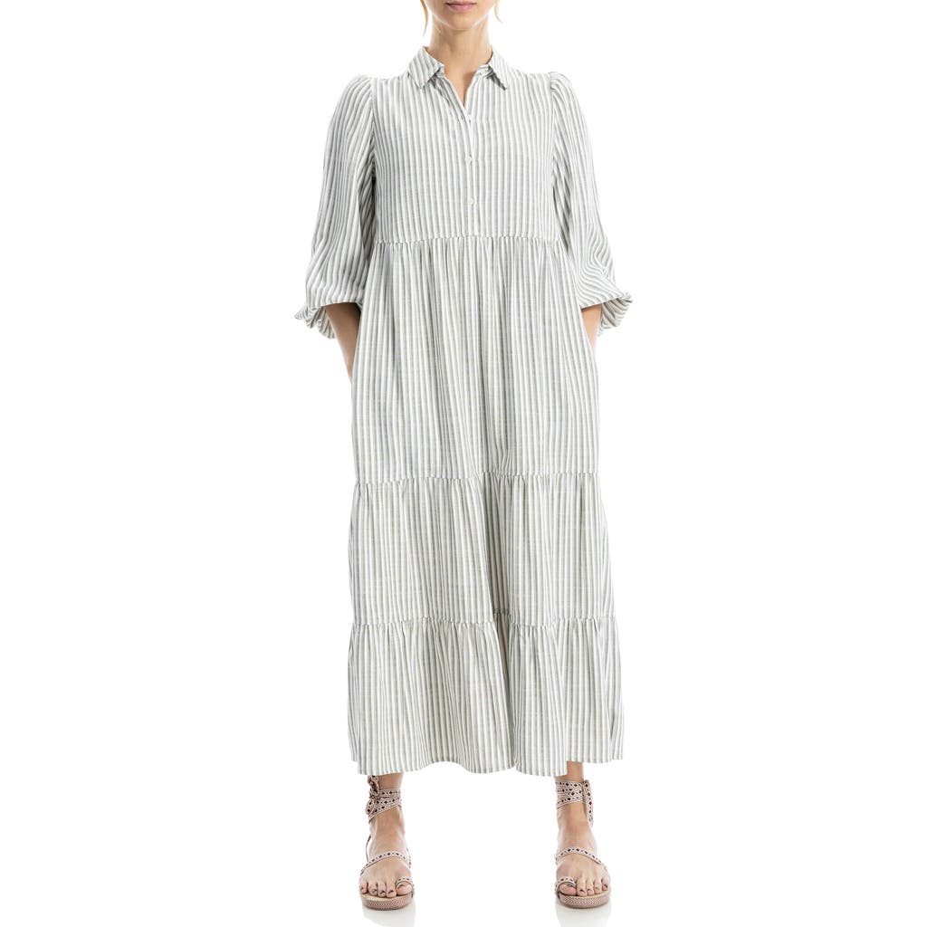 Max Studio Stripe Tiered Maxi Shirtdress In White