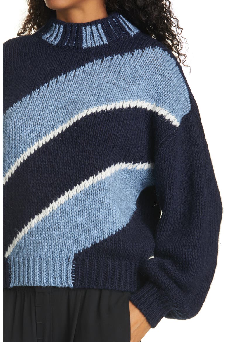 Adonis Balloon Sleeve Diagonal Stripe Sweater, Alternate, color, NAVY