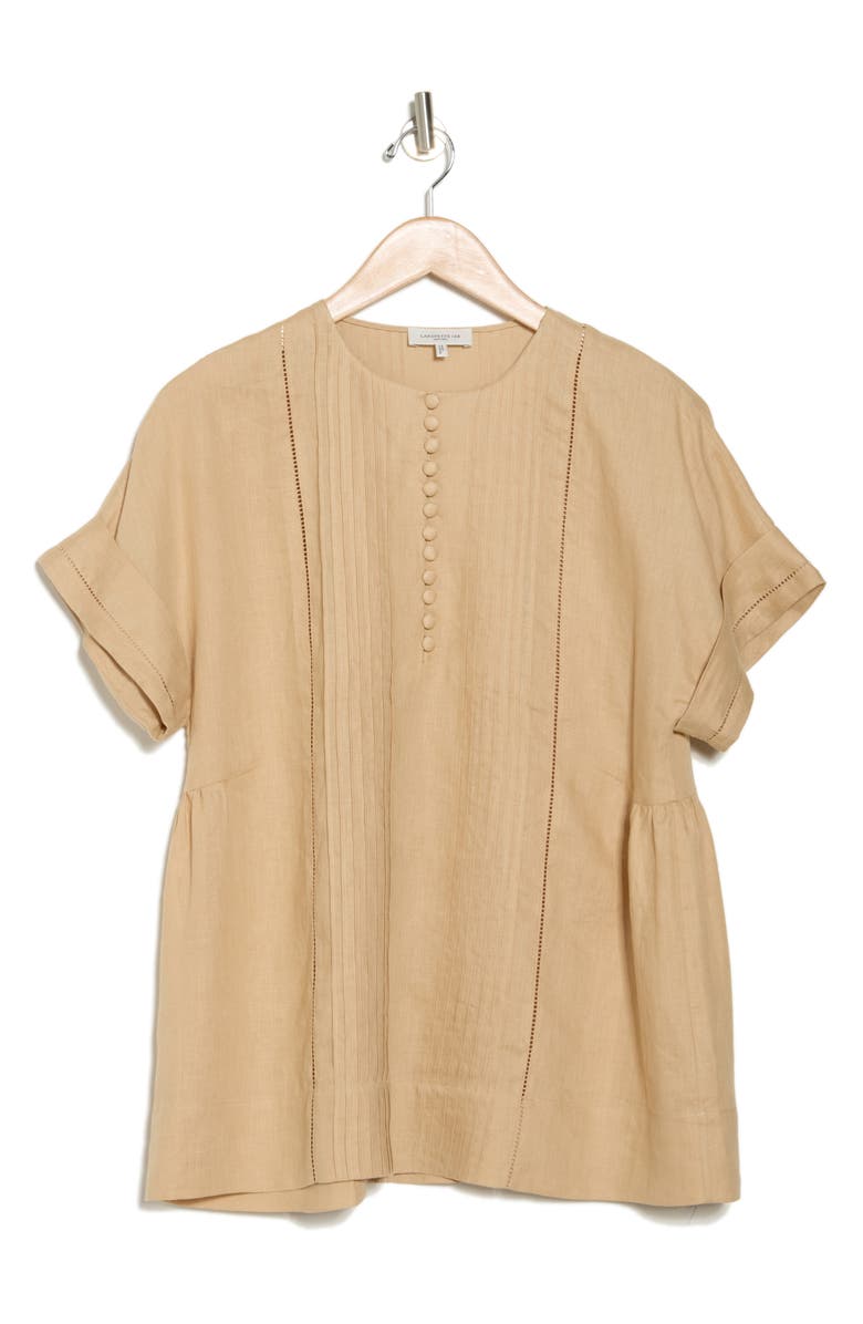 Lafayette 148 New York Pintuck Short Sleeve Linen Top, Main, color, 