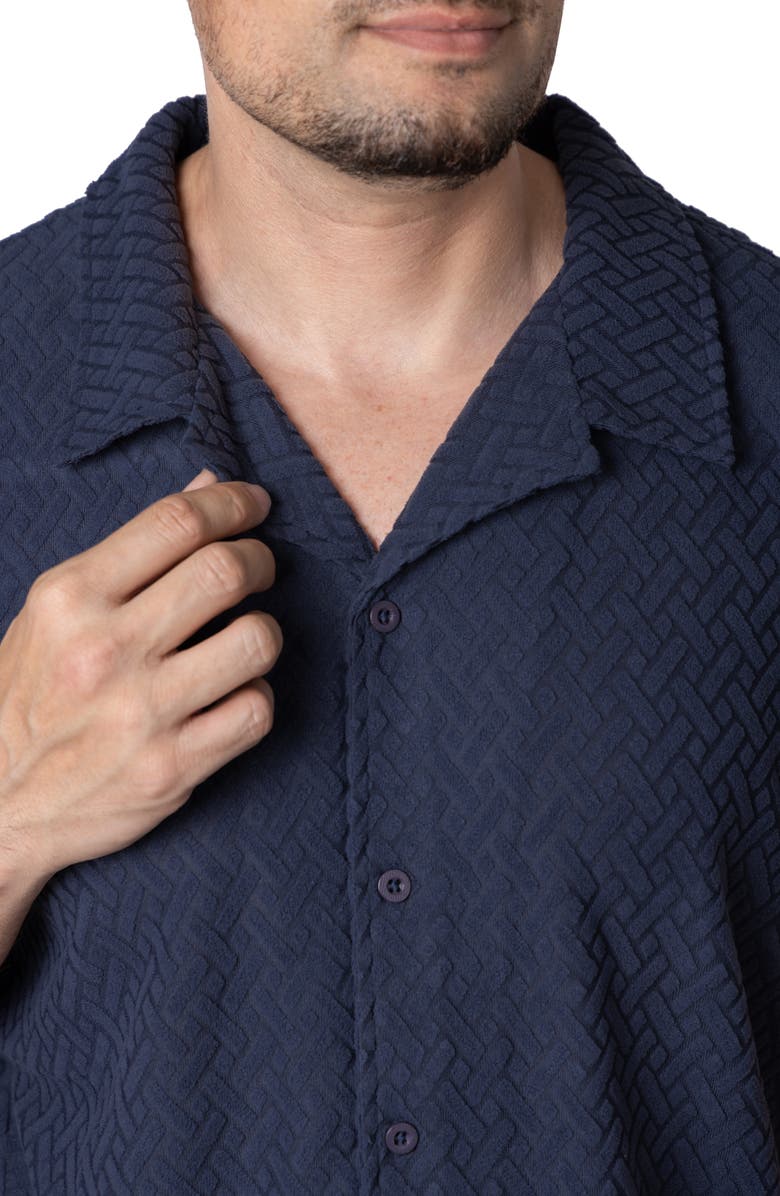 Spring + Mercer Jacquard Terry Button-Up Polo, Alternate, color, Dusty Ink Blue