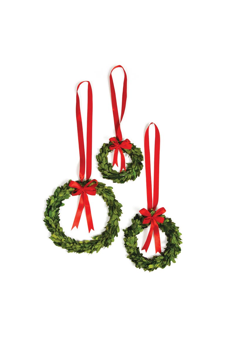 Boxwood Wreaths With Red Ribbons Set of 3, Main, color, Green