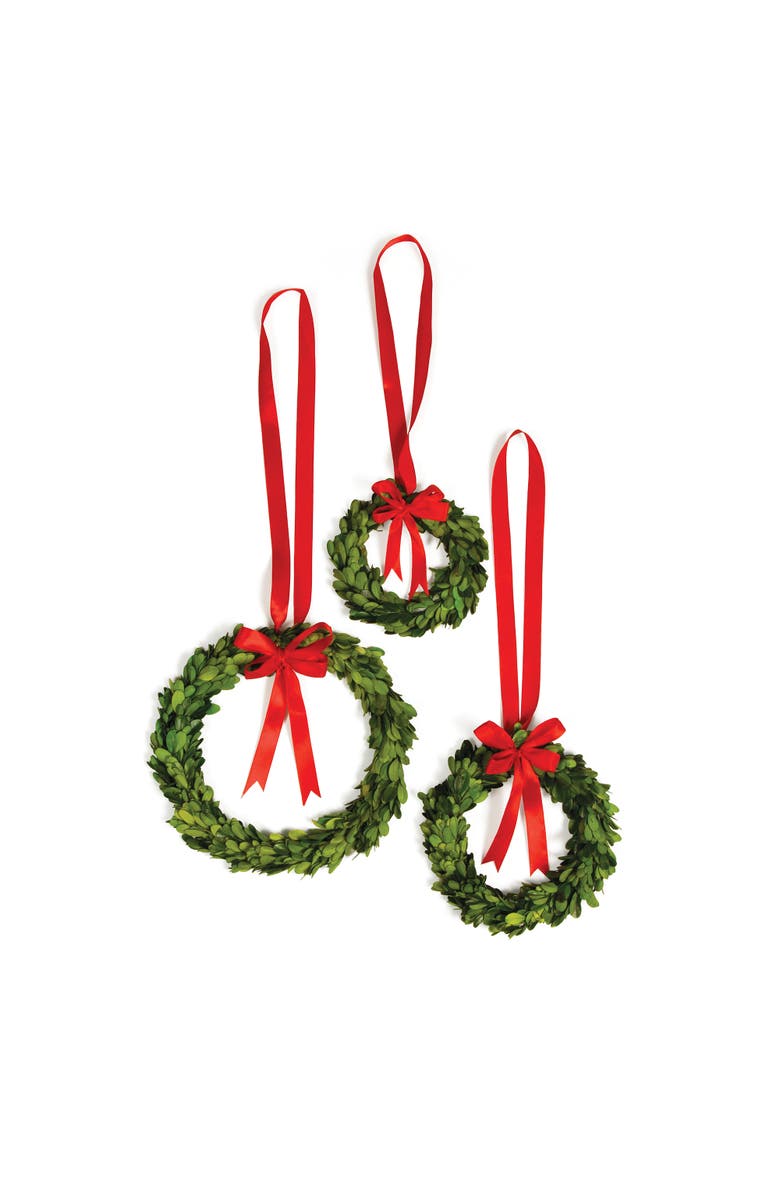Napa Home & Garden Boxwood Wreaths With Red Ribbons Set of 3, Main, color, Green