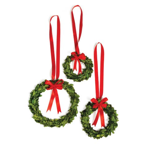 Boxwood Wreaths With Red Ribbons Set of 3