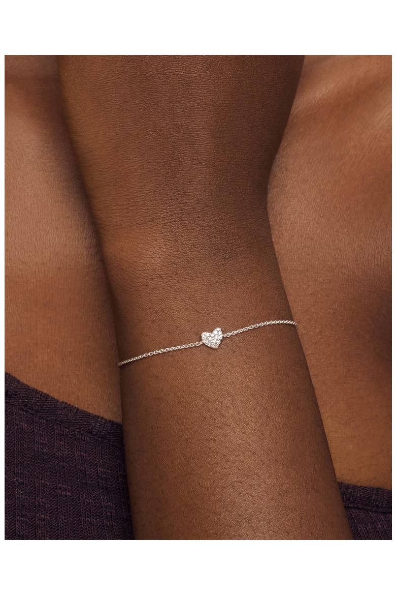 Lab-Created Diamond Heart Charm Bracelet, Alternate, color, SILVER