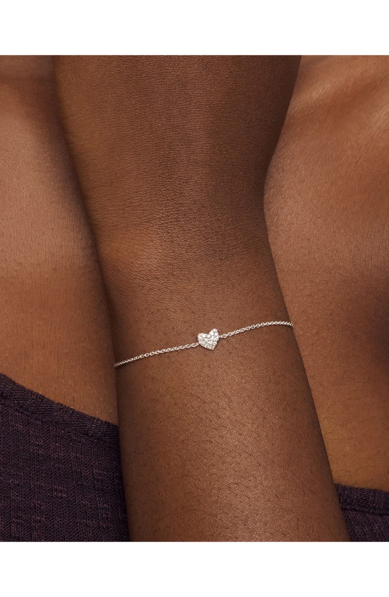 Monica Vinader Lab-Created Diamond Heart Charm Bracelet, Alternate, color, Sterling Silver