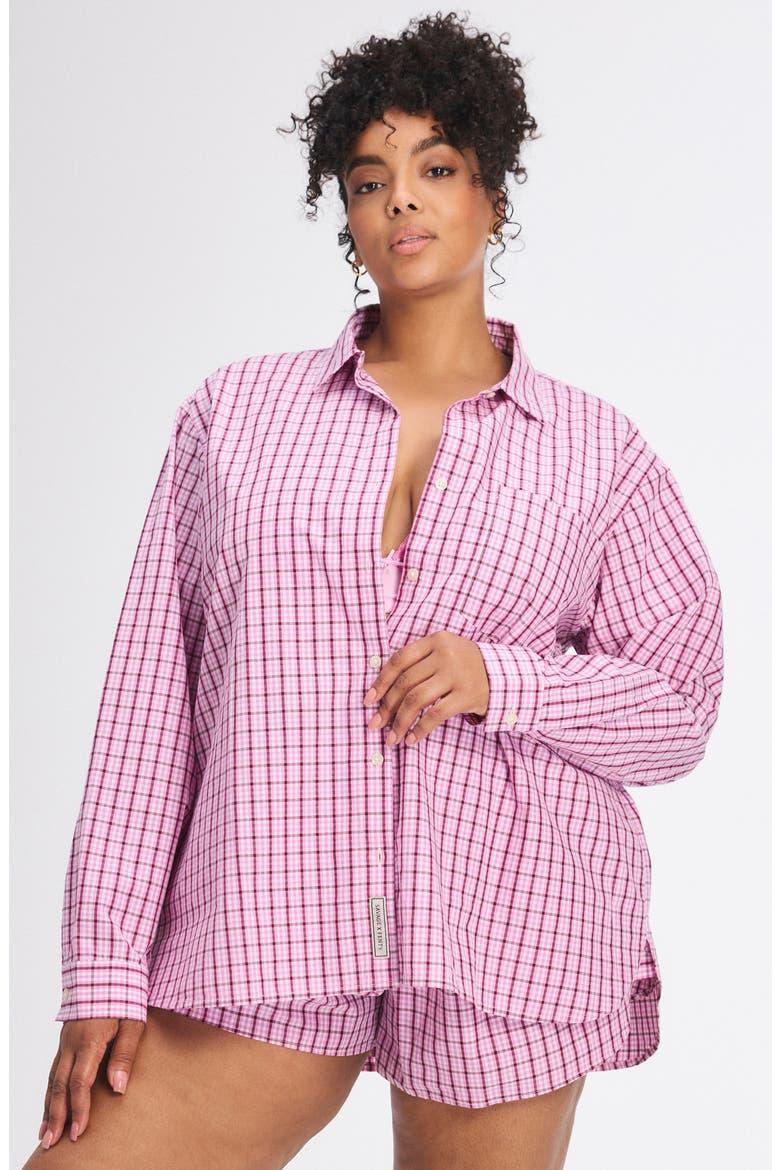 Kickback Casuals Pajama Button-Up Shirt, Alternate, color, TULIP PINK PLAID BEHAVIOR