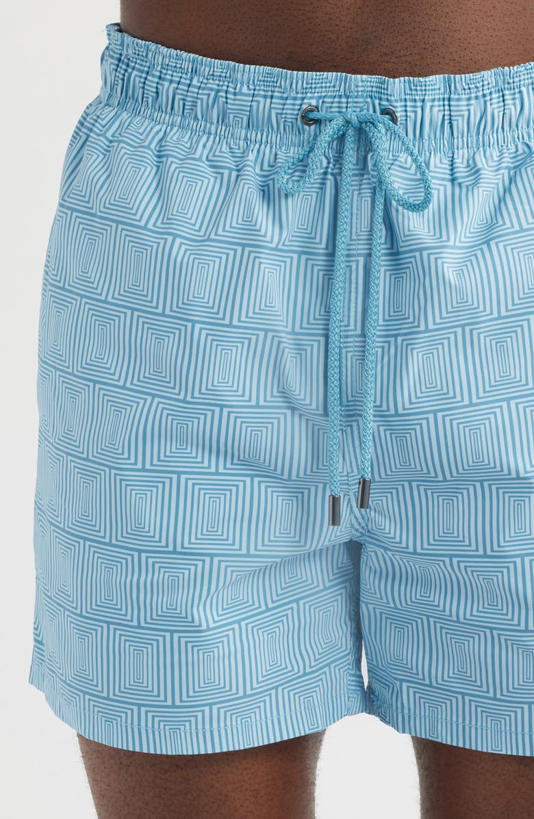 Bugatchi Cruz Print Swim Trunks, Alternate, color, Teal