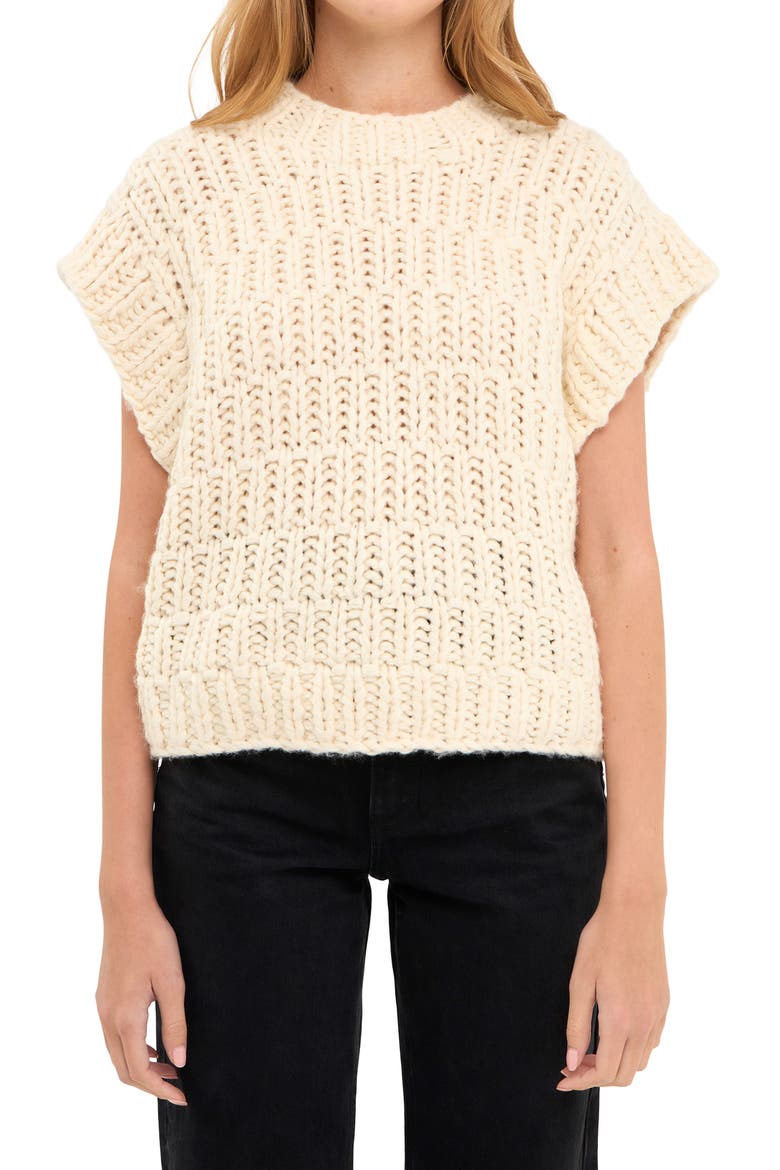 Chunky Cap Sleeve Sweater, Alternate, color, IVORY