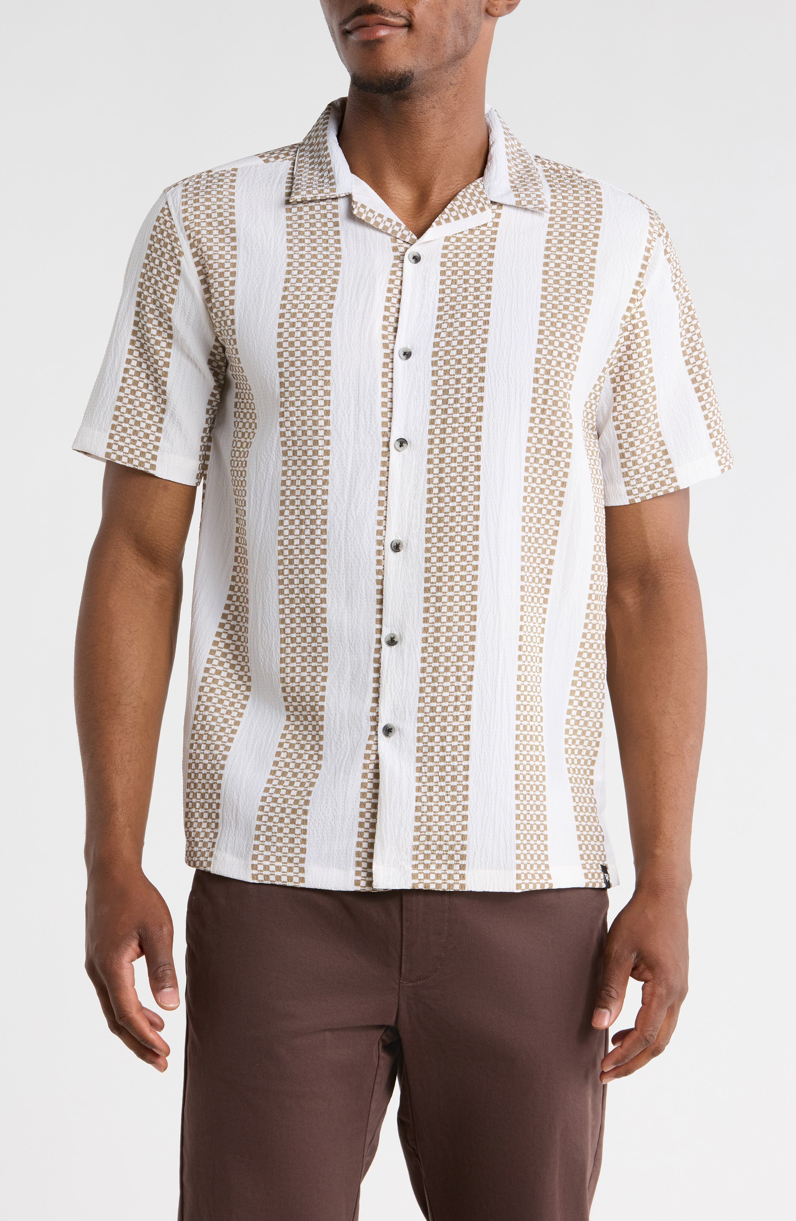 Geometric Stripe Seersucker Camp Shirt