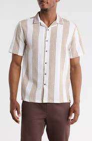 T.R. PREMIUM Geometric Stripe Seersucker Camp Shirt