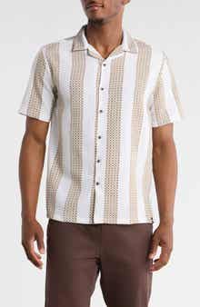 Geometric Stripe Seersucker Camp Shirt