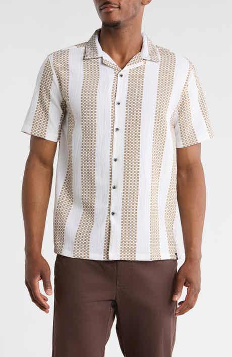 Geometric Stripe Seersucker Camp Shirt