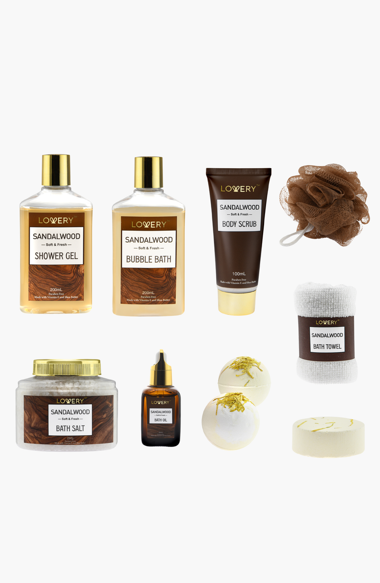 Lovery Luxury Spa Kit - Sandalwood Bath Set - Personal Care Kit, Alternate, color, Brown Leather Bag