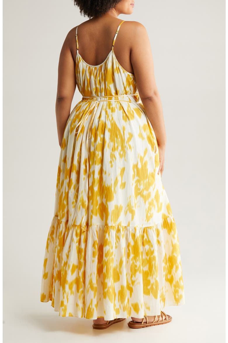 Tie Back Tiered Maxi Dress, Alternate, color, IVORY DOVE- YELLOW LOTUS BLUR