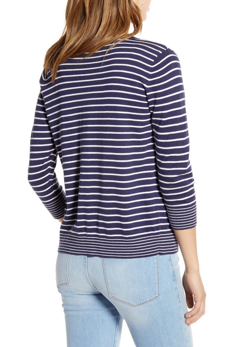Cotton Blend Cardigan, Alternate, color, NAVY- WHITE CHILL STRIPE