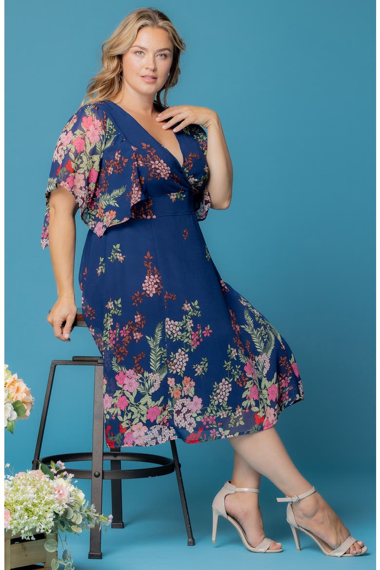 Floral Print A-Line Dress, Alternate, color, TWILIGHT GARDEN BORDER