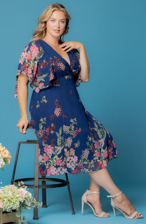 Kiyonna Floral Print A-line Dress In Twilight Garden Border