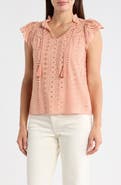 T Tahari Embroidered Eyelet Cap Sleeve Top