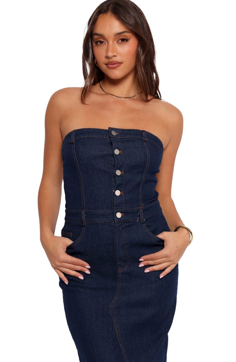 Petal & Pup Melissa Strapless Denim Maxi Dress, Alternate, color,