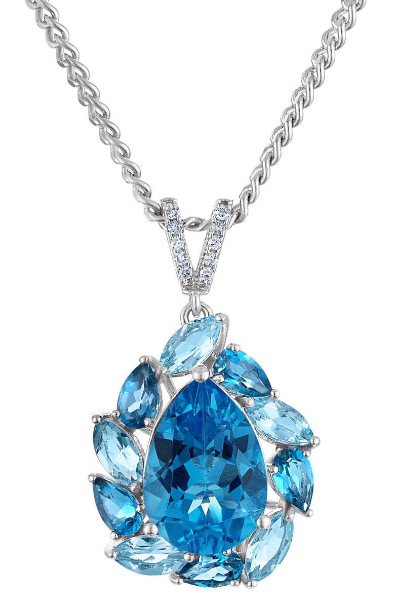 FZN Blue Topaz & Diamond Pendant Necklace - 0.05ct., Main, color, 