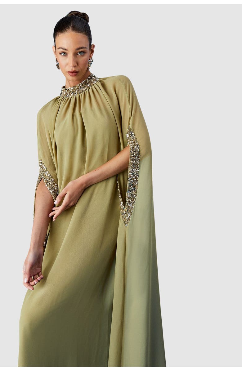 Coast Muse Chiffon Cape Dress, Alternate, color, Chartreuse