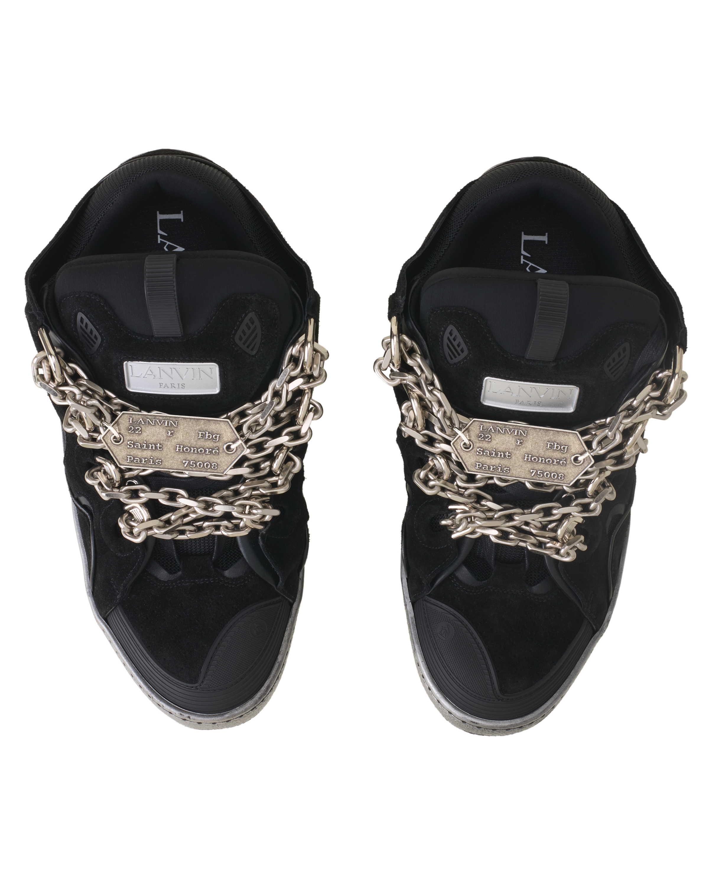 Lanvin Curb Sneakers Id Chain In Suede, Alternate, color, Black