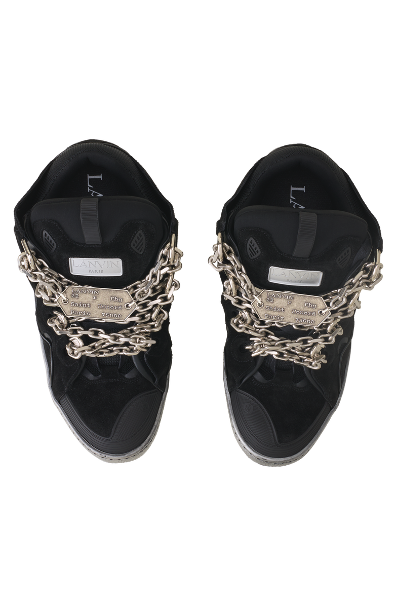 Lanvin Curb Sneakers Id Chain In Suede, Alternate, color, Black