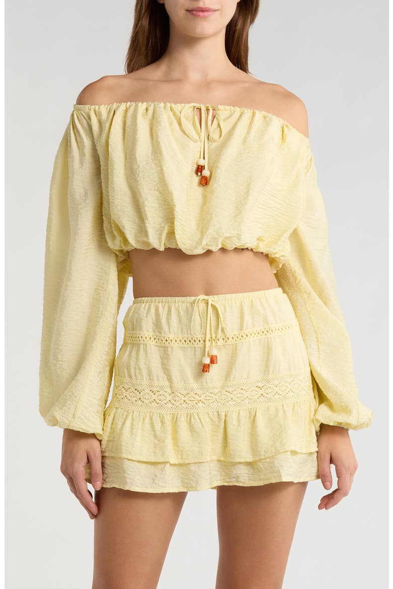 Off the Shoulder Bubble Hem Top, Main, color, PASTEL YELLOW