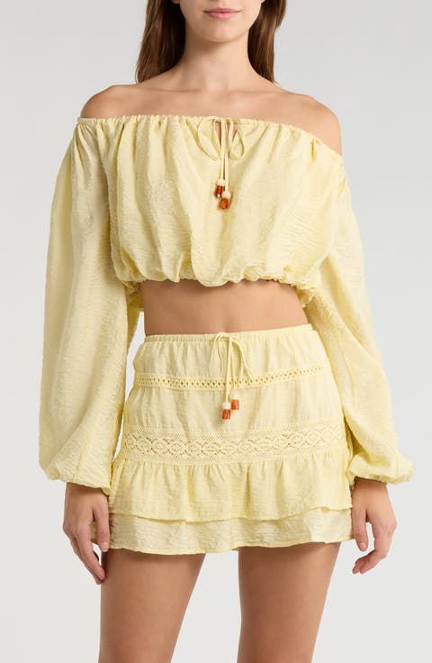 Off the Shoulder Bubble Hem Top