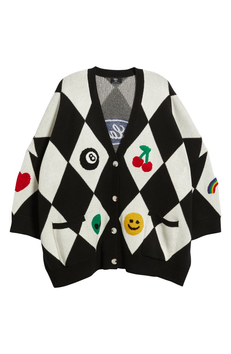 Dressed in Lala Icon Harlequinn Oversize Cardigan, Alternate, color, Black/ White