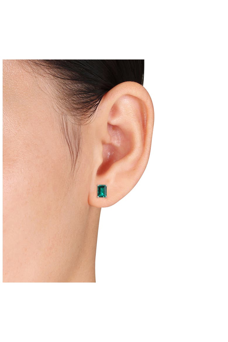 Emerald Cut Lab Created Emerald Pendant Necklace & Stud Earrings Set, Alternate, color, GREEN