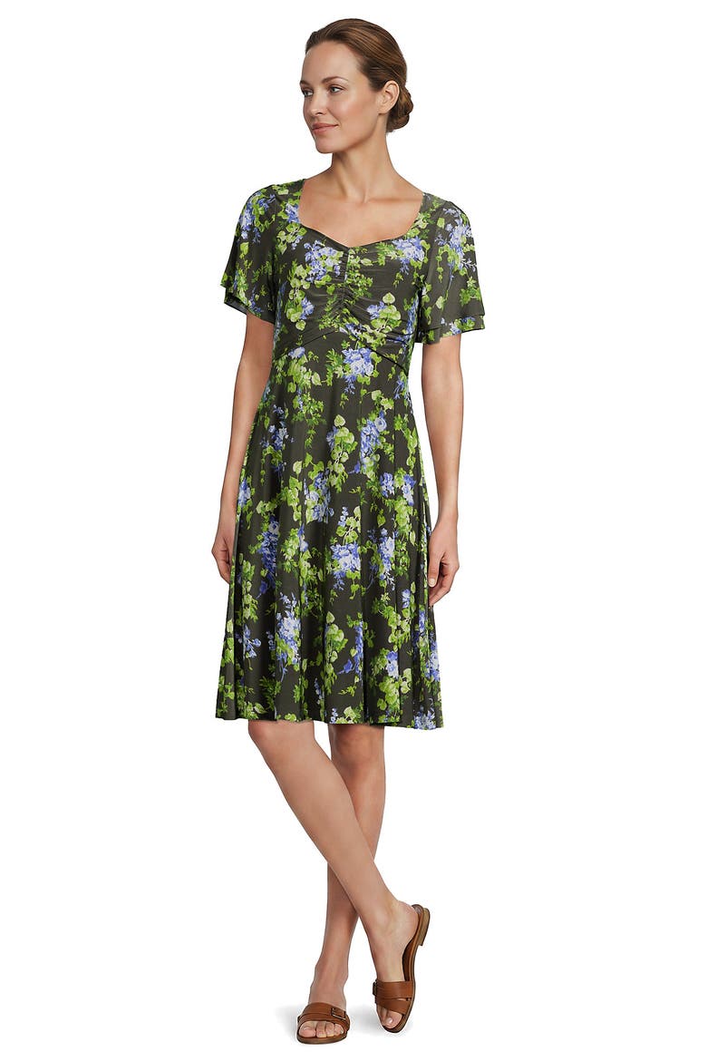 Silky Knit V-neck Flutter Sleeve Knee Length Dress, Alternate, color, Forest Moss Blooms